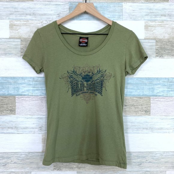 Harley-Davidson Tops - SOLD Harley Davidson Studded Graphic Tee Green